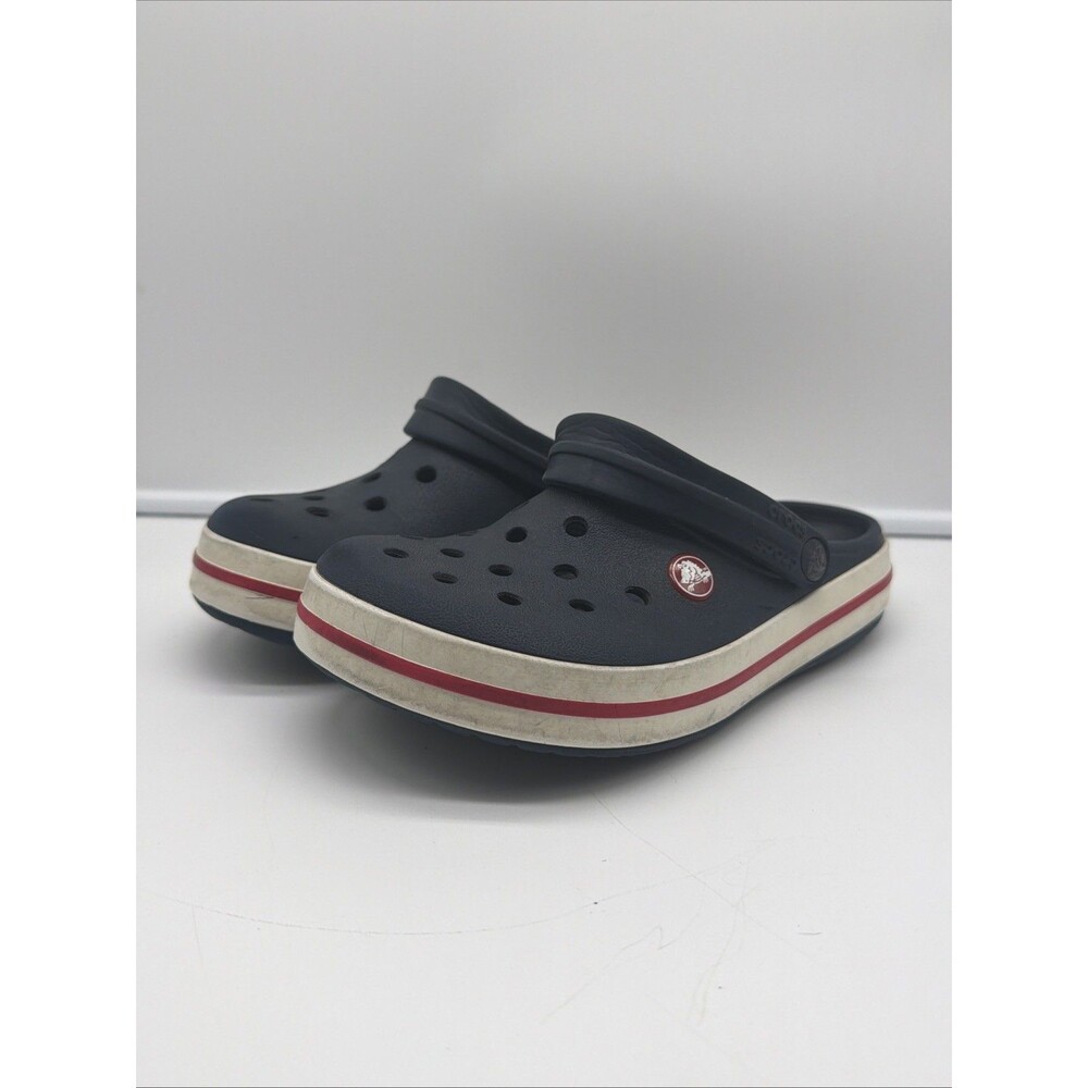 Crocs Crocband Clog Shoes Kids Size J4 Blue White Slip On Sandals Comfort
